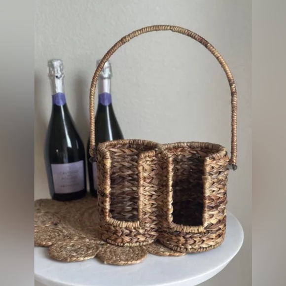 Vintage Boho 2 Wine Bottle Holder Carrier Woven Rattan Wicker Basket Bar Decor - Picture 12 of 12